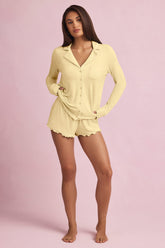 Modal Ruffle-Trim Pyjama Shorts in Pastel Yellow